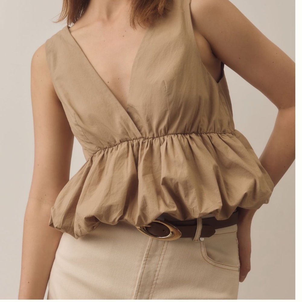 Maeve Plunge Bubble-Hem Top